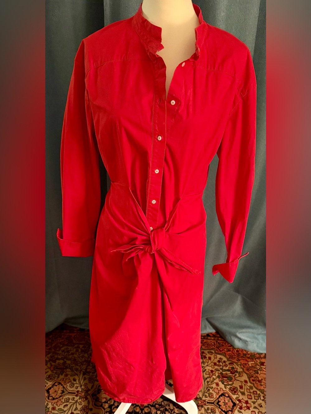 Proenza Schouler Red Long-Sleeve Tie-Waist Shirt Dress